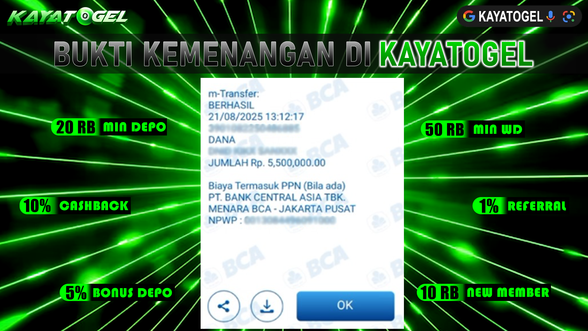 KAYATOGEL JACKPOT SLOT MAHJONG BONANZA Rp.5.500.000.,- LUNAS